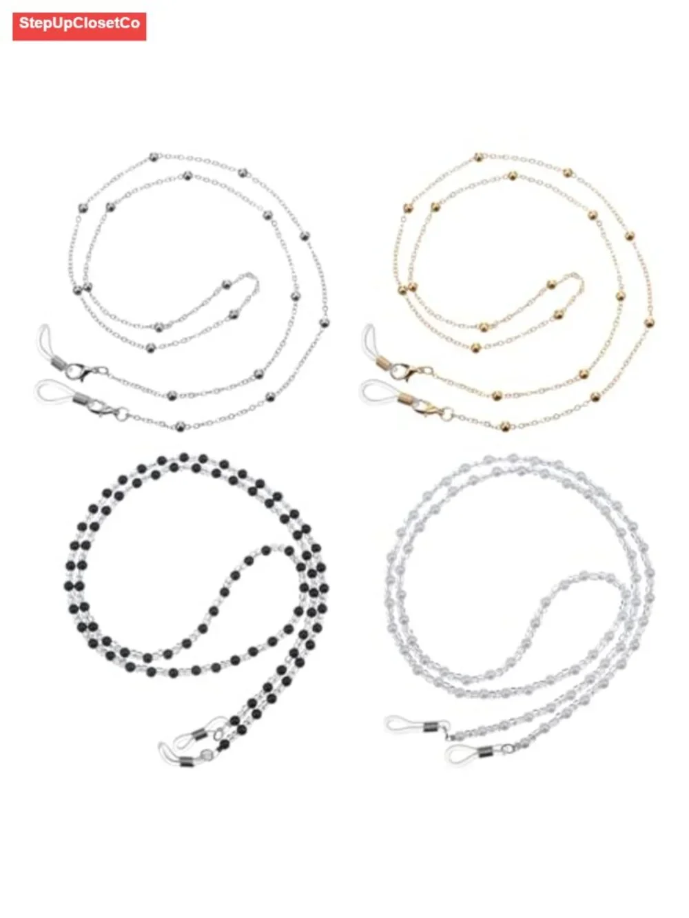 4 Pcs Metal & Acrylic Eyeglass Chains, Adjustable Vintage Glasses Strap Lanyard